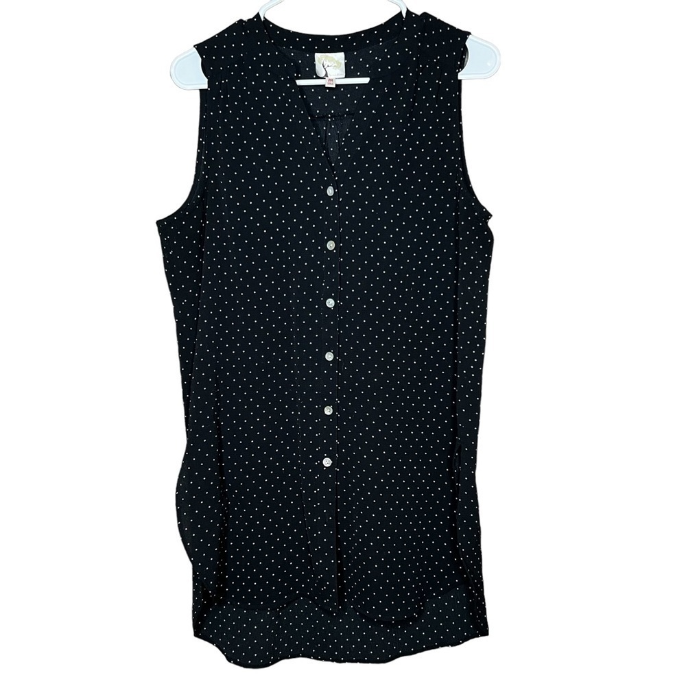 Fig & Flower Womens Size Medium Black White Polkadot Sleeveless Button Up Shirt